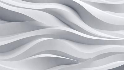 The primary subject of the image is a large, white, curved wall with a wave-like pattern. The setting is a room with a gray background, and the visual style appears to be a combination of digital art and illustration. The dominant colors are white and gray, creating a clean and modern atmosphere.