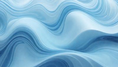 The primary subject of the image is a blue wave, which is the main focus of the scene. The setting is a blue ocean, and the visual style is a digital art or illustration. The dominant colors in the image are blue and white, creating a calm and serene atmosphere.