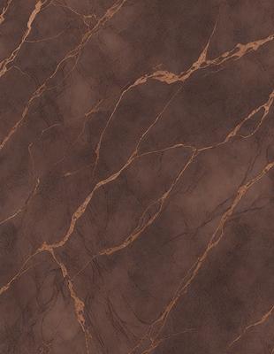 The primary subject of the image is a brown marble-like surface with a pattern of yellow streaks. The setting is a room with a brown wall, and the visual style is a close-up of the marble surface. The colors and mood of the image are warm and earthy, with the brown marble and yellow streaks creating a natural and textured appearance.