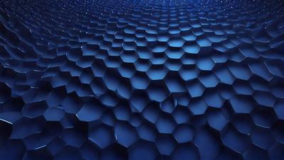 The primary subject of the image is a blue, geometric pattern. The setting is a blue background, and the visual style appears to be a digital art or illustration. The dominant colors are blue and white, creating a calm and soothing atmosphere.