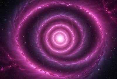 The primary subject of the image is a large, pink, spiral-shaped structure, which appears to be a part of a galaxy. The setting is a space filled with stars, creating a backdrop for the spiral. The visual style of the image is a combination of photo and digital art, as it captures the beauty of the spiral and the surrounding stars. The colors and mood of the image are predominantly pink, creating a sense of warmth and wonder.
