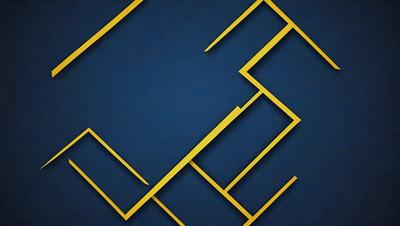 The primary subject of the image is a blue background with yellow lines and shapes. The setting is a dark blue background, and the visual style appears to be a digital art or illustration. The dominant colors are blue and yellow, creating a mood of contrast and balance.