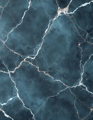 The primary subject of the image is a close-up of a marble wall with a blue tint. The setting is a dark room, and the visual style is a photo. The dominant colors are blue and black, creating a moody atmosphere.