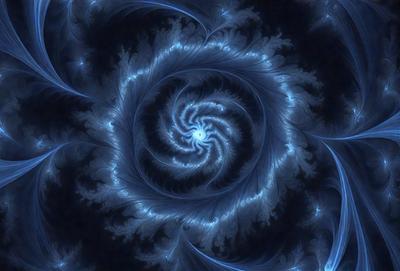 The primary subject of the image is a spiral pattern, which is the main object, scene, or focus of the image. The spiral pattern is set against a blue background, creating a visually striking contrast. The spiral pattern is a digital art piece, showcasing the artist's skill in creating intricate designs. The overall atmosphere of the image is serene and calming, with the blue color evoking a sense of tranquility.