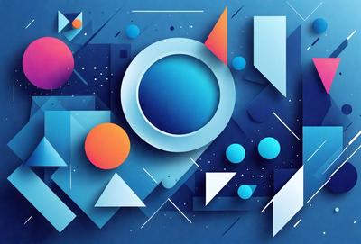 The primary subject of the image is a blue circle, which is the main focus of the scene. The setting is a blue background, and the visual style appears to be a digital art or illustration. The dominant colors are blue and orange, creating a vibrant and lively atmosphere.