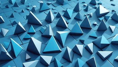 The primary subject of the image is a blue background with a pattern of triangular shapes. The setting appears to be a blue sky, and the visual style is a combination of digital art and illustration. The dominant colors are blue and white, creating a calm and serene atmosphere.