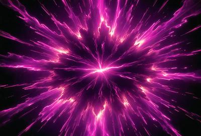 The primary subject of the image is a bright, pink, and purple light, which appears to be a neon light or a lightning bolt. The light is surrounded by a dark background, creating a striking contrast. The visual style of the image is a close-up of the light, emphasizing its vibrant colors and unique shape. The colors and mood of the image are energetic and captivating, with the pink and purple hues evoking a sense of excitement and wonder.