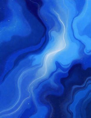 The primary subject of the image is a blue and white painting of a sky. The setting is a blue background, and the visual style is a digital art or illustration. The colors and mood of the painting are predominantly blue and white, creating a serene and calming atmosphere.