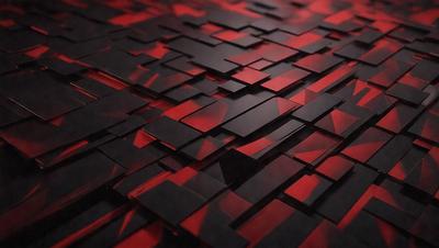 The primary subject of the image is a red and black patterned surface, which appears to be a wall or a piece of artwork. The setting is a room with a red background, and the visual style is a combination of digital art and illustration. The dominant colors are red and black, creating a bold and striking appearance.