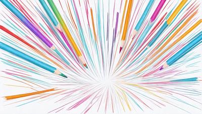 The primary subject of the image is a close-up of a pencil, which is the main object in the scene. The setting is a white background, and the visual style appears to be a combination of a photo and digital art. The colors and mood of the image are predominantly bright and vibrant, with the pencil being the focal point of the composition.
