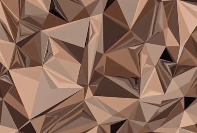 The primary subject of the image is a close-up of a geometric pattern, possibly a painting or a digital artwork. The setting is a brown surface, which could be a wall or a piece of art. The visual style appears to be a combination of photo and digital art, creating a unique and intricate design. The colors and mood of the image are predominantly brown, giving it a warm and earthy feel.
