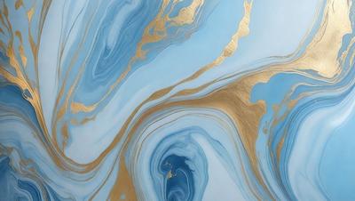 The primary subject of the image is a blue and gold swirling pattern, which appears to be a painting or a digital artwork. The setting is a blue and gold background, which complements the swirling pattern. The visual style is a mix of digital art and painting, creating a unique and eye-catching design. The colors and mood of the image are predominantly blue and gold, giving it a warm and vibrant atmosphere.