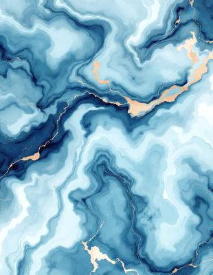 The primary subject of the image is a blue and white swirling pattern, which appears to be a digital art or illustration. The setting is a blue and white background, possibly a wall or a piece of artwork. The visual style is a combination of digital art and illustration, creating a unique and eye-catching design. The colors and mood of the image are predominantly blue and white, giving it a calm and soothing atmosphere.