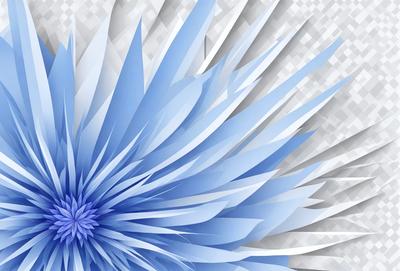 The primary subject of the image is a blue and white flower. The setting is a white and blue background, which creates a contrasting and visually appealing scene. The visual style is a combination of digital art and illustration, giving the image a unique and artistic appearance. The dominant colors are blue and white, creating a calm and serene atmosphere.