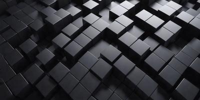 The primary subject of the image is a black and white pattern of square blocks. The setting is a black background, which creates a striking contrast with the white squares. The visual style is a combination of a photo and digital art, as the squares are arranged in a visually appealing manner. The colors and mood of the image are predominantly black and white, giving it a classic and timeless appearance.