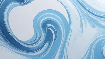 The primary subject of the image is a blue and white ocean wave. The setting is a white wall, and the visual style is a digital art or illustration. The dominant colors are blue and white, creating a calm and serene atmosphere.