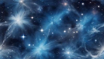 The primary subject of the image is a beautiful blue starry sky filled with stars. The setting is a vast, open space with a clear night sky. The visual style of the image is a combination of a photo and digital art, creating a stunning and captivating scene. The colors and mood of the image are predominantly blue, with a sense of wonder and tranquility.