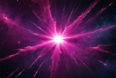 The primary subject of the image is a bright pink light, which appears to be a star or a celestial object. The setting is a dark, starry sky, with the pink light standing out against the background. The visual style of the image is a combination of photo and digital art, creating a unique and captivating scene. The colors and mood of the image are predominantly pink, which gives it a warm and inviting atmosphere.