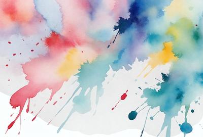 The primary subject of the image is a painting, which features a variety of colors and a splattered appearance. The painting is set against a white background, giving it a clean and minimalist look. The visual style of the painting is a mix of digital art and traditional painting techniques, creating a unique and artistic piece. The dominant colors in the painting are blue, red, and yellow, which contribute to the overall mood and atmosphere of the artwork.