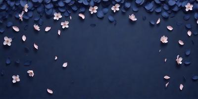 The primary subject of the image is a blue background with a pattern of white flowers scattered across it. The setting appears to be a dark room, possibly a nighttime setting. The visual style of the image is a combination of a photo and digital art, creating a unique and artistic representation of the flowers. The colors and mood of the image are predominantly dark and moody, with the white flowers providing a touch of brightness and contrast.