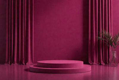 The primary subject of the image is a pink stage or platform, which is the main focus of the scene. The stage is set against a pink wall, creating a visually striking contrast. The visual style of the image is a photo, capturing the vibrant colors and the overall atmosphere of the scene. The dominant colors in the image are pink, which creates a warm and inviting mood.