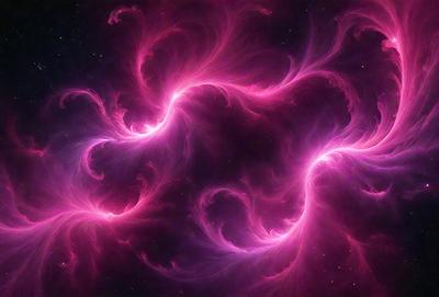 The primary subject of the image is a pink nebula, which is a swirling mass of gas and dust in space. The setting is a dark, starry sky, with the nebula being the main focus of the image. The visual style is a combination of a photo and digital art, creating a unique and captivating representation of the nebula. The colors and mood of the image are predominantly pink, giving it a warm and vibrant atmosphere.