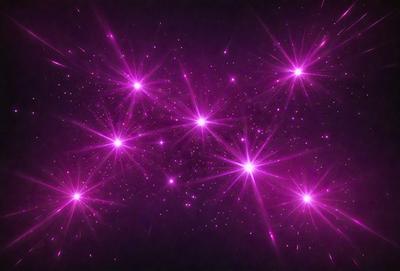 The primary subject of the image is a purple background with a pattern of bright pink stars. The setting appears to be a dark, starry night, with the stars being the main focus of the image. The visual style is a combination of digital art and illustration, creating a vibrant and lively atmosphere. The colors and mood of the image are predominantly purple and pink, giving it a warm and inviting feel.