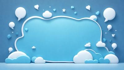 The primary subject of the image is a blue cloudy sky with white clouds. The setting is a blue background, and the visual style is a digital art or illustration. The colors and mood of the image are predominantly blue and cloudy, creating a calm and serene atmosphere.