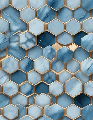 The primary subject of the image is a blue and white marble tile pattern. The setting is a wall with a blue and white marble tile pattern. The visual style is a close-up of the marble tile pattern. The colors and mood are predominantly blue and white, creating a clean and elegant atmosphere.