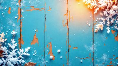 The primary subject of the image is a blue door with a white snowflake pattern on it. The setting is a room with a blue wall, and the visual style is a combination of a photo and digital art. The dominant colors are blue and white, creating a calm and serene atmosphere.