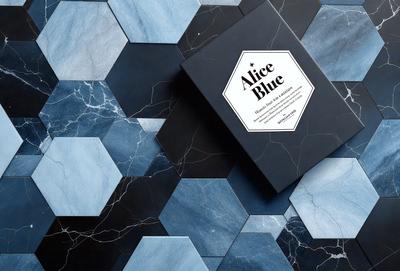 The primary subject of the image is a black box with a white star on it, which is placed on a blue marble surface. The setting appears to be a modern and stylish environment, possibly a store or a display. The visual style of the image is a combination of digital art and illustration, creating a unique and eye-catching design. The dominant colors in the image are black and white, with the blue marble surface adding a touch of elegance and sophistication to the overall atmosphere.