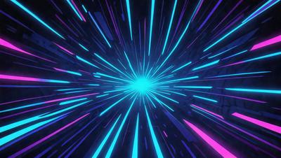 The primary subject of the image is a brightly colored, neon-like light streak or explosion. The setting is a dark background, which contrasts with the vibrant colors of the light streak. The visual style appears to be a digital art or illustration, as the colors and lighting are reminiscent of a futuristic or space-themed scene. The overall atmosphere is energetic and dynamic, with the light streak creating a sense of motion and excitement.