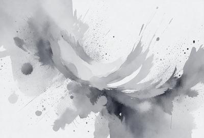 The primary subject of the image is a watercolor painting of a bird. The bird is the main focus of the image, and it is depicted in a dynamic and artistic manner. The setting is a white background, which provides a clean and minimalist appearance to the painting. The visual style is a watercolor painting, which gives the image a unique and textured appearance. The colors and mood of the painting are predominantly gray and black, creating a sense of depth and contrast.