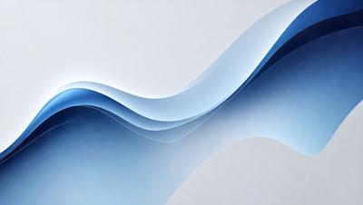 The primary subject of the image is a blue wave, which is the main focus of the scene. The wave is depicted in a digital art style, giving it a modern and visually appealing appearance. The setting is a white background, which provides a clean and minimalist look to the image. The overall atmosphere is calm and serene, as the blue wave is the main subject and the background is simple and uncluttered.