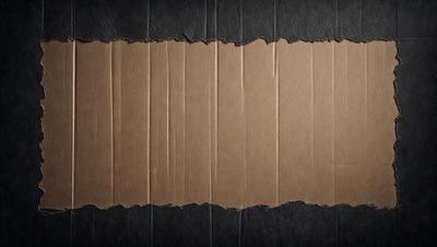 The primary subject of the image is a cardboard box. The setting is a black background, which creates a contrast with the cardboard box. The visual style is a close-up of the cardboard box, showcasing its texture and details. The colors and mood of the image are predominantly dark, with the cardboard box being the main focus.
