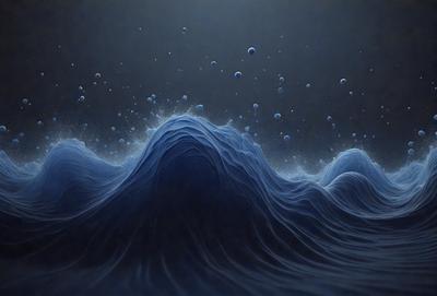 The primary subject of the image is a large wave in the ocean. The wave is depicted in a dark blue color, giving it a dramatic and mysterious appearance. The setting is the ocean, with the wave being the main focus of the scene. The visual style of the image is a combination of digital art and illustration, creating a dynamic and captivating representation of the ocean wave. The colors and mood of the image evoke a sense of depth and intensity, as the viewer is drawn into the vastness of the