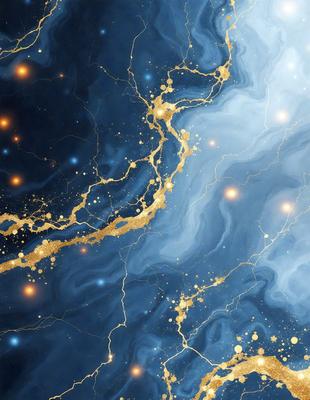 The primary subject of the image is a blue and gold background with a starry pattern. The setting is a blue and gold background with a starry pattern. The visual style is digital art. The dominant colors are blue and gold, and the overall atmosphere is bright and colorful.