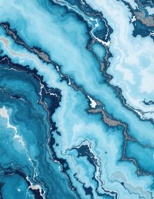 The primary subject of the image is a blue and white marbled stone. The setting is a blue and white marbled stone wall. The visual style is a photo of the marbled stone. The dominant colors are blue and white, creating a calm and serene atmosphere.