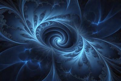 The primary subject of the image is a spiral pattern, which is the main object, scene, or focus of the image. The spiral pattern is set against a blue background, creating a visually striking contrast. The spiral pattern is a digital art piece, showcasing the artist's skill in creating intricate designs. The overall atmosphere of the image is serene and calming, with the blue hues evoking a sense of tranquility.