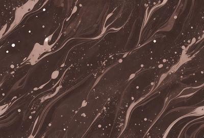 The primary subject of the image is a brown and white patterned surface, which appears to be a marbled or textured material. The setting is a dark background, which contrasts with the patterned surface. The visual style of the image is a close-up of the patterned surface, showcasing its intricate details. The colors and mood of the image are predominantly dark and moody, with the brown and white pattern creating a sense of depth and complexity.