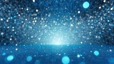 The primary subject of the image is a bright blue background with a few white lights. The setting appears to be a dark room, and the visual style is a combination of a photo and digital art. The colors and mood of the image are predominantly blue and bright, creating a sense of depth and contrast.