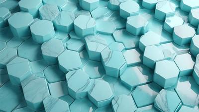 The primary subject of the image is a blue marble wall with a pattern of hexagonal shapes. The setting is a blue marble wall, and the visual style is a photo. The dominant colors are blue and white, creating a calm and serene atmosphere.
