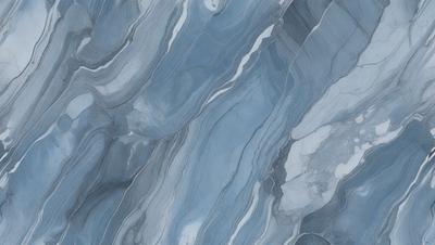 The primary subject of the image is a large, blue marble wall with a pattern of white and blue stripes. The setting is a rocky surface, possibly a natural stone wall. The visual style is a close-up of the marble wall, showcasing its unique texture and design. The colors and mood of the image are predominantly blue and white, creating a sense of calmness and elegance.