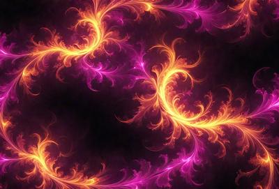 The primary subject of the image is a purple and orange floral pattern. The setting is a dark background, which contrasts with the vibrant colors of the floral pattern. The visual style appears to be a digital art or illustration, as the floral pattern is intricately detailed and the colors are rich and vivid. The dominant colors are purple and orange, creating a warm and inviting atmosphere.