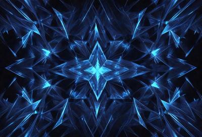 The primary subject of the image is a blue and white geometric pattern, which appears to be a digital art or illustration. The setting is a dark background, which contrasts with the bright blue and white colors of the pattern. The visual style suggests that the image is a creative and artistic representation of a geometric design. The overall atmosphere of the image is one of beauty and intricacy, with the blue and white colors evoking a sense of calmness and sophistication.