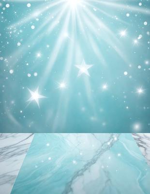 The primary subject of the image is a blue background with a pattern of white stars. The setting is a marble countertop, and the visual style appears to be a digital art or illustration. The dominant colors are blue and white, creating a calm and serene atmosphere.
