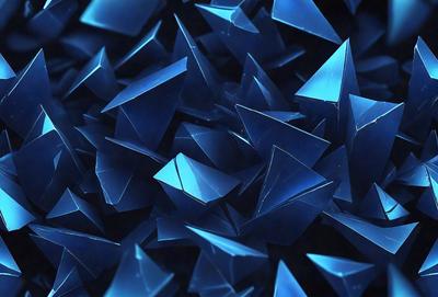 The primary subject of the image is a large number of blue triangles, which are arranged in a visually appealing manner. The setting is a dark background, which contrasts with the bright blue triangles. The visual style of the image is a combination of digital art and illustration, creating a unique and eye-catching pattern. The dominant colors in the image are blue and black, giving the scene a modern and sophisticated appearance.