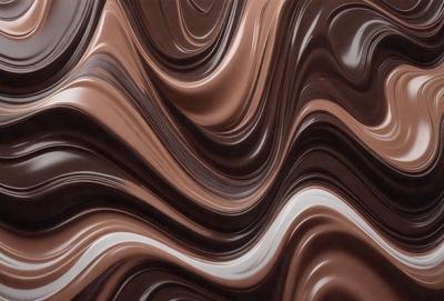 The primary subject of the image is a close-up of a chocolate-covered cake. The cake is decorated with a swirled pattern, giving it a visually appealing and appetizing appearance. The setting is a kitchen, with the cake placed on a table. The visual style of the image is a close-up, which emphasizes the details of the cake's decoration. The colors and mood of the image are predominantly brown, which is the color of the ch