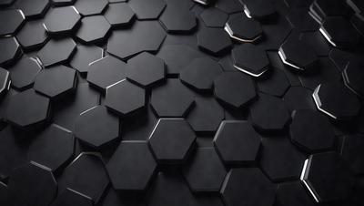 The primary subject of the image is a close-up of a black and white patterned surface, which appears to be a black and white honeycomb pattern. The setting is a dark background, and the visual style is a close-up of the pattern. The colors and mood of the image are predominantly black and white, giving it a classic and timeless appearance.