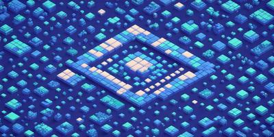 The primary subject of the image is a blue and white geometric pattern, which appears to be a digital art or illustration. The setting is a blue background, and the visual style is a combination of digital art and illustration. The dominant colors are blue and white, creating a calm and soothing atmosphere.